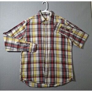 Earnest Sewn Shirt Mens 2 M Windowpane Plaid Red Yellow Blue Long Sleeve EUC